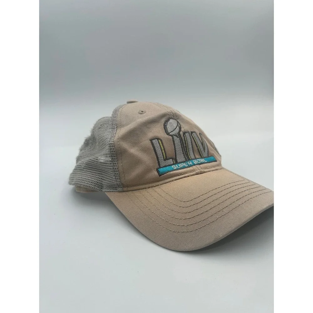 NFL Super Bowl LIV Trucker Hat Tan Grey Distressed Mesh Adjustable Cap